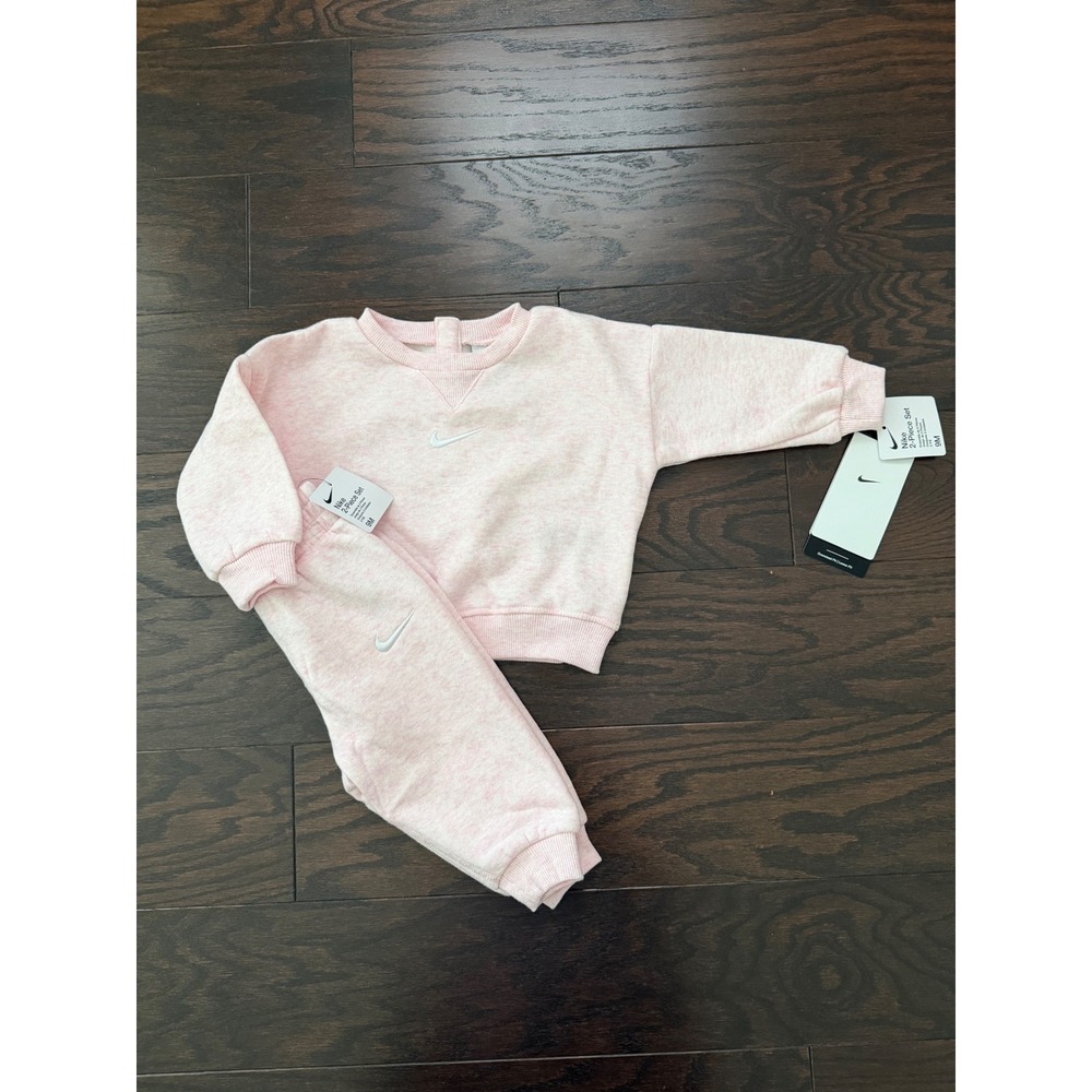 Nike Baby Girls 2-Piece Fleece Sweatshirt and Jogger Set Pink Foam Heather 9M